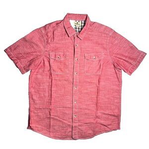 Woolrich Button Up Shirt Men's Size XL Red Short‎ Sleeve Chambray Cotton
